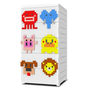 【魔法腳印】童趣益智積木拼圖五層玩具收納櫃-可愛動物(拆開即用 免組裝)
