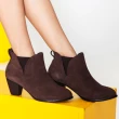 【G.Ms.】牛麂皮拼接鬆緊帶造型粗跟踝靴(深咖啡)