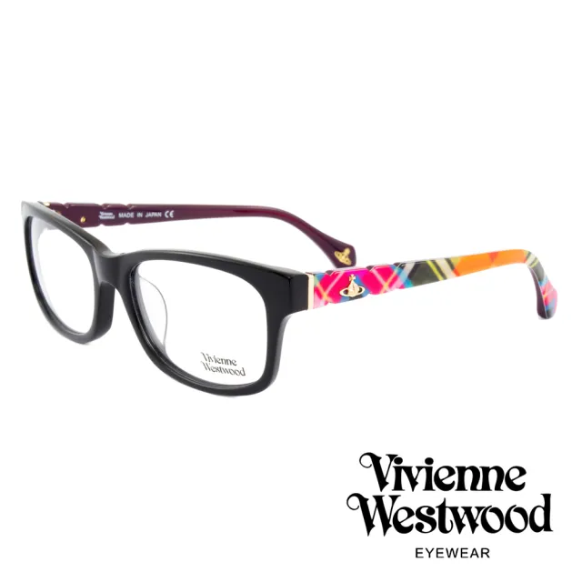 【Vivienne Westwood】英國薇薇安魏斯伍德經典英格蘭格紋設計款光學眼鏡(黑/紫 VW323M01)