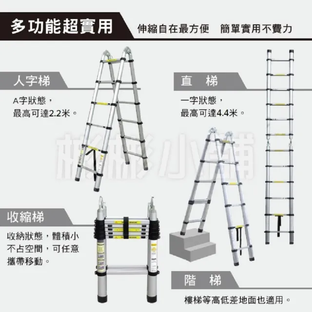 【彬彬小舖】2.2+2.2M 鋁合金多功能伸縮梯(工作梯/A字梯/人字梯/鋁梯/摺疊梯/樓梯/梯子)