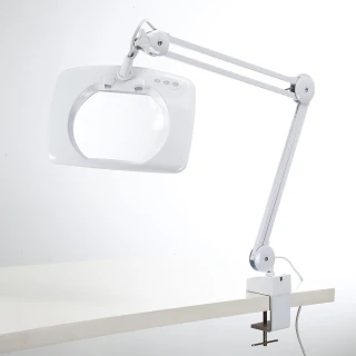 【Hamlet】1.8x/3D/190x157mm 方型大鏡面LED調光時尚護眼檯燈放大鏡 桌夾式(E066)