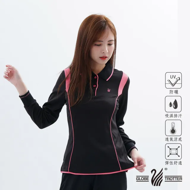 【遊遍天下】台灣製女款抗UV防曬涼感吸濕排汗機能長袖POLO衫GL1010黑色(M-5L 大尺碼)