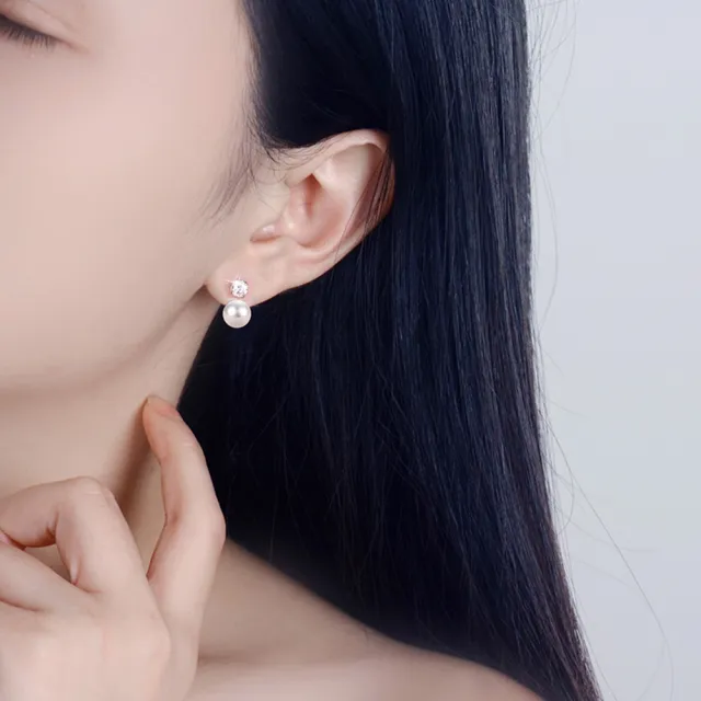 【Emi 艾迷】韓國925銀針簡約系列點鑽珍珠耳環