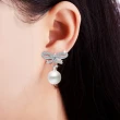 【Emi 艾迷】韓系925銀針蝴蝶結緞帶鋯石珍珠耳環
