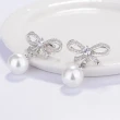 【Emi 艾迷】韓系925銀針蝴蝶結緞帶鋯石珍珠耳環