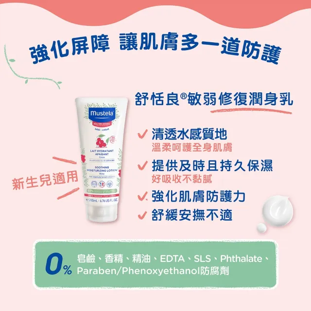 【Mustela 慕之恬廊】舒恬良 敏弱修復潤身乳 200ml(寶寶/嬰兒/新生兒/幼兒/兒童 身體乳液)