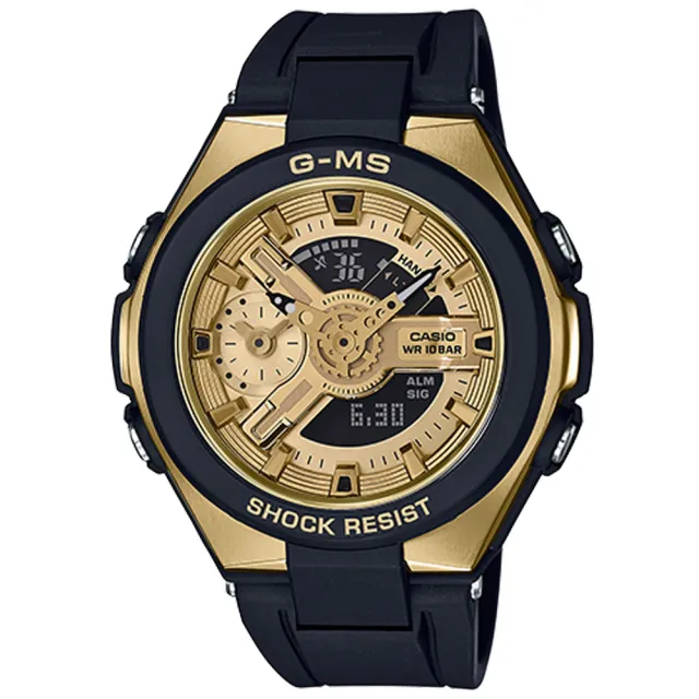 【CASIO 卡西歐】BABY G 都會優雅雙顯女錶 樹脂錶帶 金色錶面 防水100米 世界時間(MSG-400G-1A2)