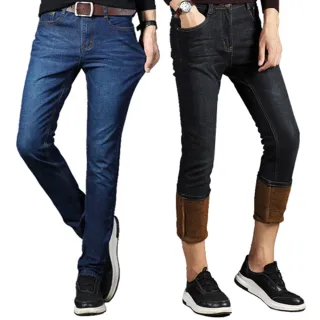 【NEW POWER】二件組_超彈保暖加絨牛仔休閒男長褲-2色可選