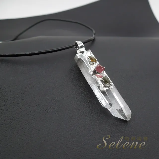 【Selene】三色碧璽白水晶柱墜鍊