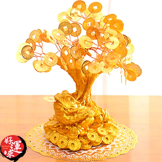 【好運旺旺來】招財樹發財樹-金蟾銅錢-小號高16cm