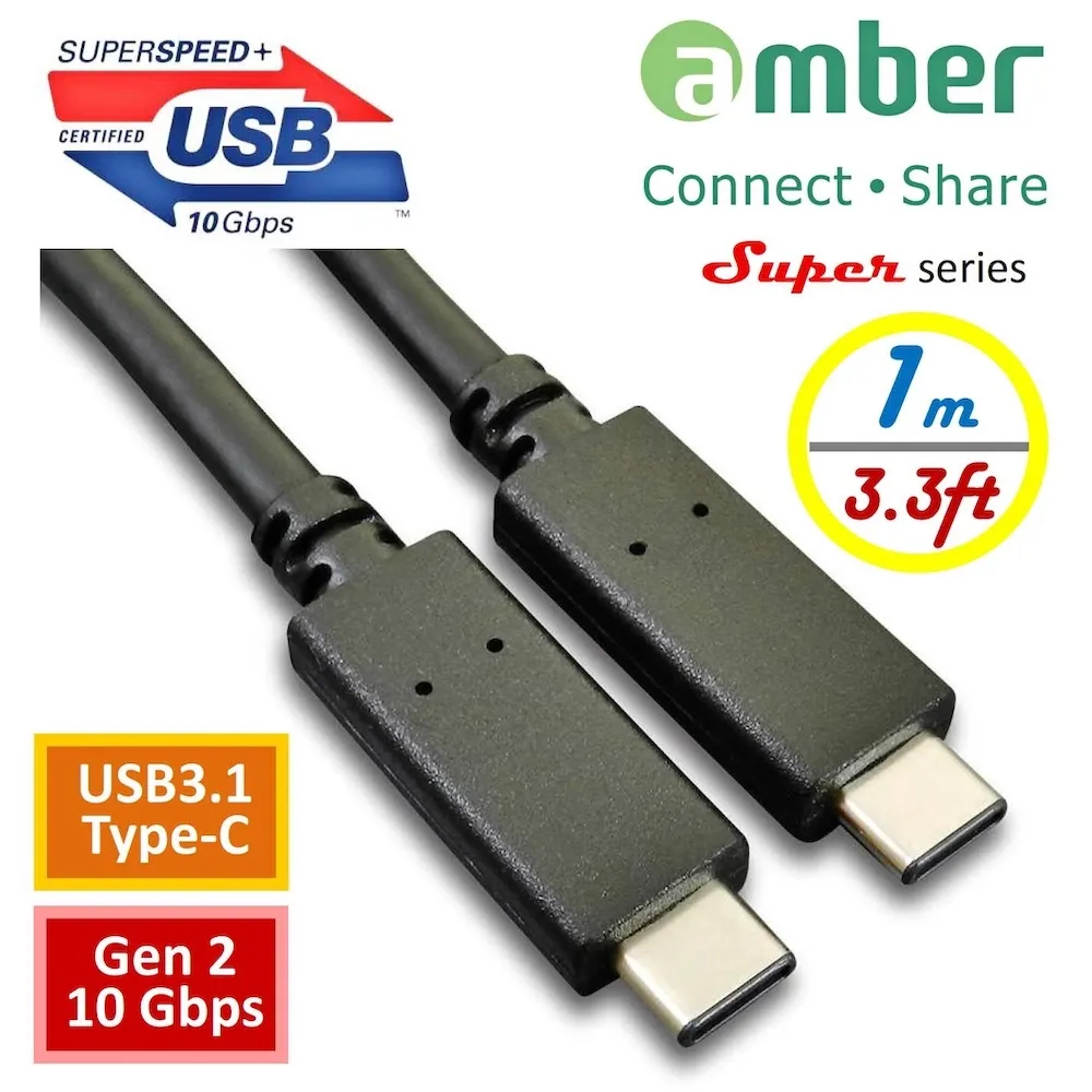 【amber】Type-C 對 Type-C_1M傳輸線/充電線Power Delivery_PD(USB-IF USB3.1 Gen2_10Gbps認證/1M_100W版)