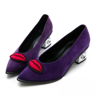 【GDC】真皮新潮歐美大牌紅唇銀鞋跟尖頭高跟鞋-紫色(721837)