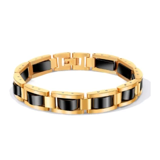 【RJNewYork】韓版時尚男士霸氣粗款鑲嵌磁石個性鋼合金手環(3色可選)