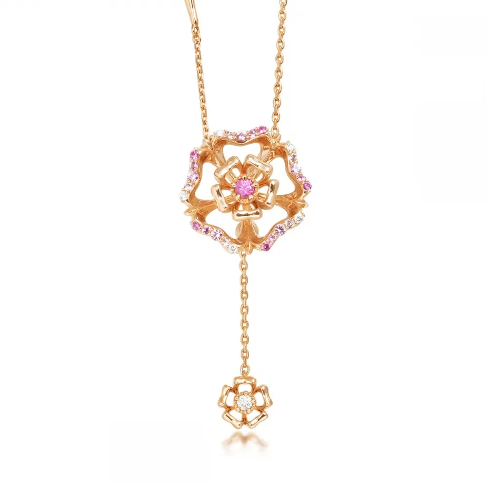 【點睛品】V&A博物館系列 18K玫瑰金粉紅藍寶石玫瑰鑽石項鍊