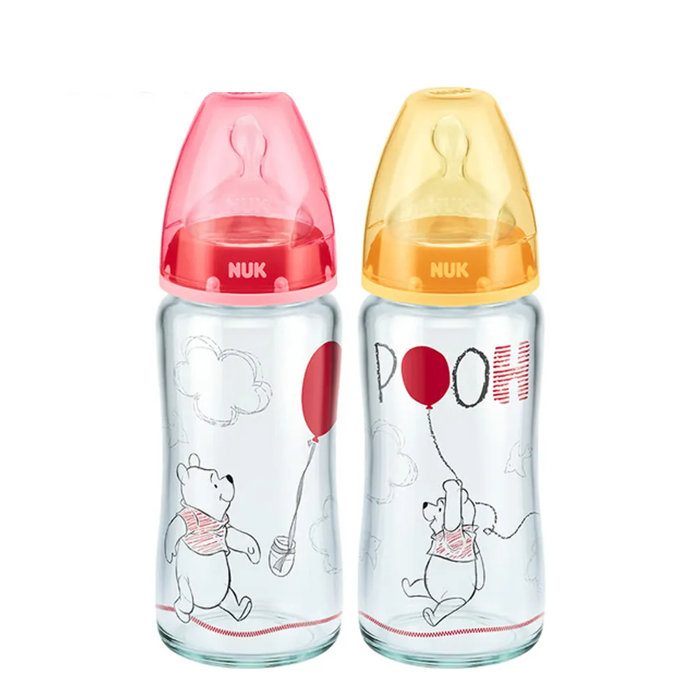 【NUK】迪士尼寬口玻璃奶瓶240ml-附1號中圓洞矽膠奶嘴0m+(適合0-6個月)