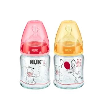 【NUK】迪士尼寬口玻璃奶瓶120ml-附1號中圓洞矽膠奶嘴0m+(適合0-6個月)