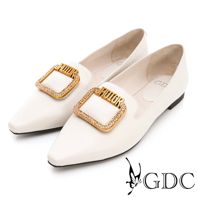 【GDC】真皮歐美風金屬質感尖頭平底包鞋-米色(814712)