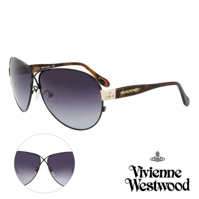 【Vivienne Westwood】英國薇薇安魏斯伍德時尚交叉水銀鏡面太陽眼鏡-氣質款(黑/琥珀 AN764M02)
