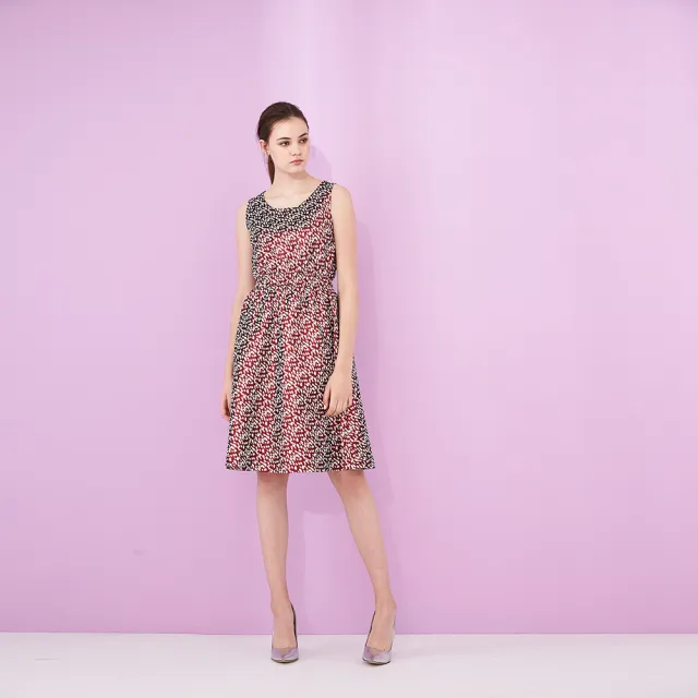 【ICHE 衣哲】名媛時尚立體提花打摺挺版無袖禮服洋裝-紅