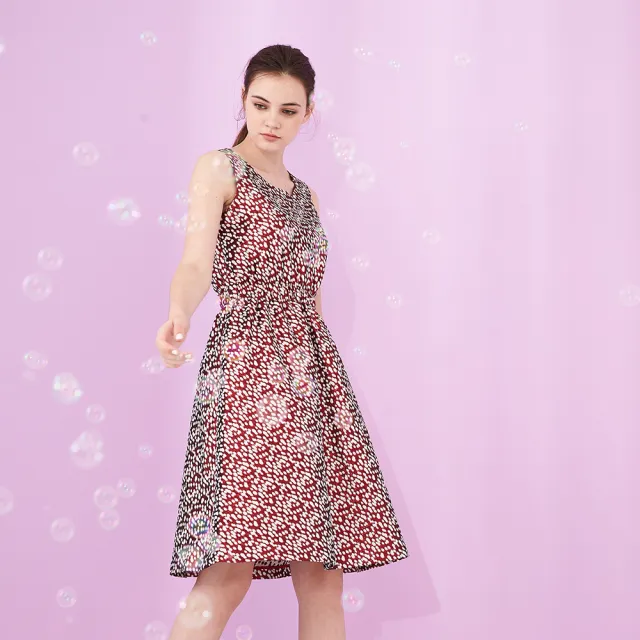 【ICHE 衣哲】名媛時尚立體提花打摺挺版無袖禮服洋裝-紅