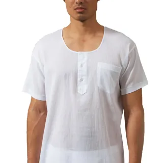 【三槍牌】時尚型男縐縐布半門襟短袖衫(白 3件組431)