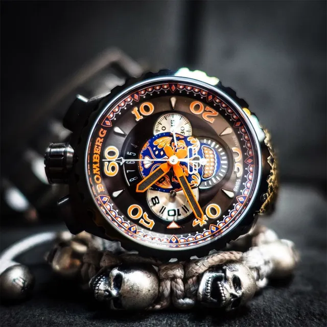 【BOMBERG】炸彈錶 BOLT-68 藍骷顱限量計時手錶-咖啡/45mm(BS45CHPBA.051.3)