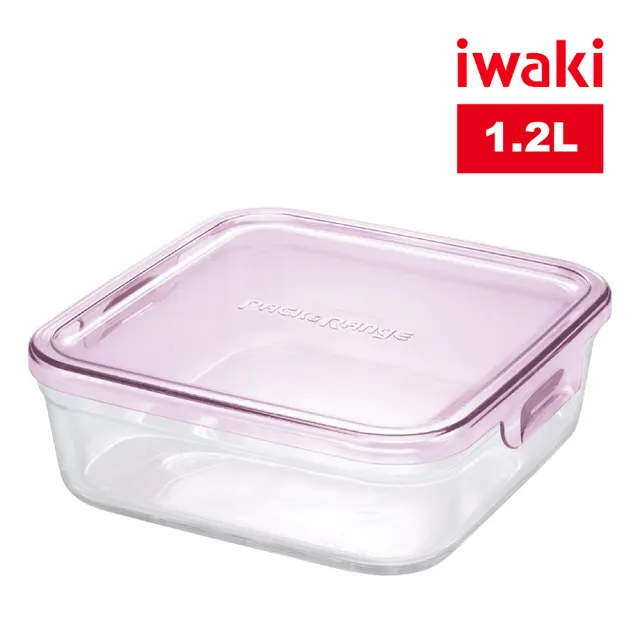 【iwaki】耐熱玻璃方形微波保鮮盒1.2L(粉色)