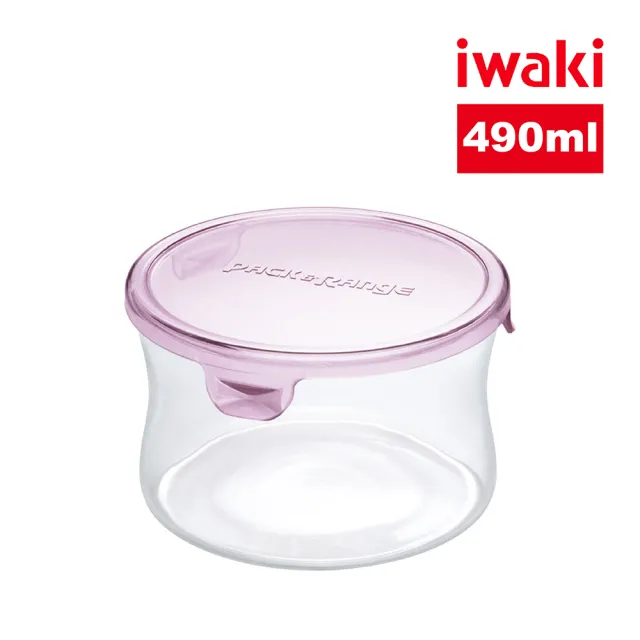 【iwaki】耐熱玻璃圓形微波保鮮盒490ml(粉色)