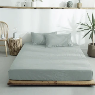 【澳洲Simple Living】精梳棉素色三件式枕套床包組 質感灰綠(加大)