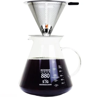 【咖啡沖泡組3】316大號不銹鋼濾杯x1+台玻880ml咖啡壺x1-玻璃把/泡咖啡/泡茶濾杯/手沖咖啡濾(2入組)