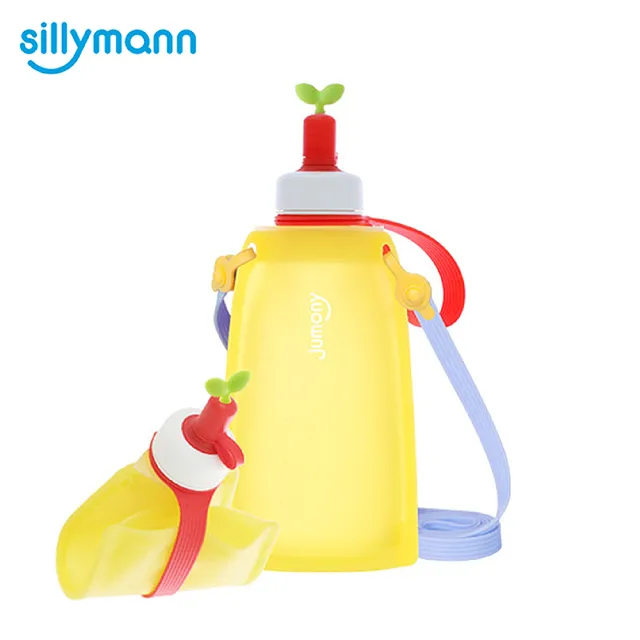 【韓國sillymann】100%兒童便攜捲式鉑金矽膠水瓶300ml-3色(鉑金矽膠可進沸水、蒸氣紫外線消毒鍋消毒)