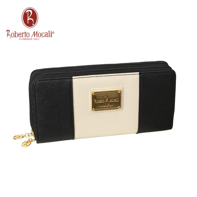 【Roberto Mocali】雙11 黑白14卡雙拉鍊長夾(RM-57205)