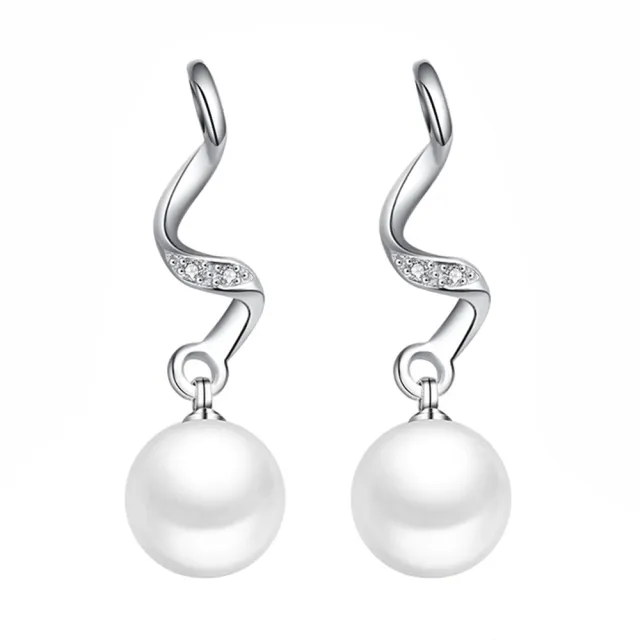 【I.Dear Jewelry】曲線動人-韓國流線型垂墜珍珠鑲鑽造型銀色耳針耳環(2款選)