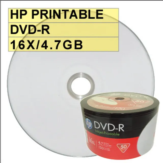【HP 惠普】HP PRINTABLE DVD-R 16X 4.7G 可列印 空白光碟片(50片)
