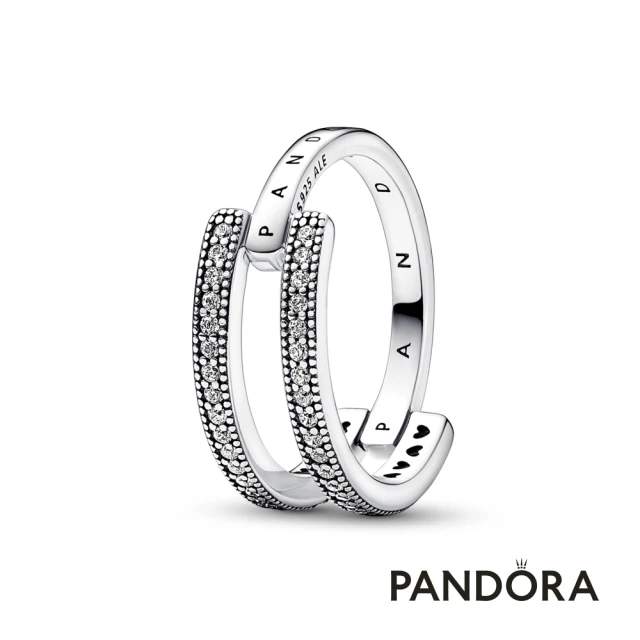 【Pandora 官方直營】Pandora Signature Logo & Pave 雙圈戒指