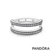 【Pandora 官方直營】Pandora Signature Logo & Pave 雙圈戒指