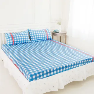 【奶油獅】雙人加大6尺床包三件組-台灣製造100%精梳純棉(格紋系列-藍)