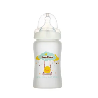 【Piyo Piyo 黃色小鴨】360°防護矽膠玻璃寬口奶瓶(180ml)