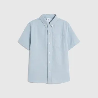 【GAP】男童裝 短袖襯衫-淺藍色(426043)