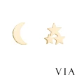 【VIA】白鋼耳釘 不對稱耳釘/星空系列 星星月亮不對稱造型白鋼耳釘(金色)