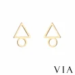 【VIA】白鋼耳釘 三角耳釘/符號系列 縷空線條幾何三角圈圈造型白鋼耳釘(金色)