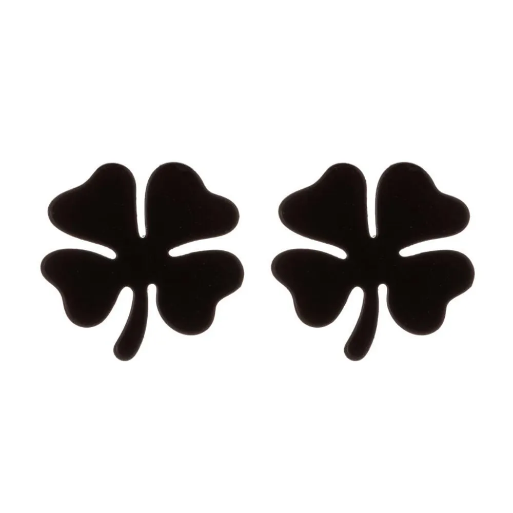 【VIA】白鋼耳釘 四葉草耳釘/植物系列 四葉草造型白鋼耳釘(黑色)