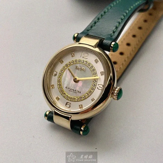 【COACH】COACH蔻馳女錶型號CH00157(貝母錶面金色錶殼綠真皮皮革錶帶款)