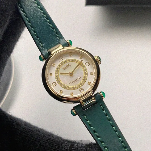 【COACH】COACH蔻馳女錶型號CH00157(貝母錶面金色錶殼綠真皮皮革錶帶款)