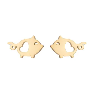 【VIA】白鋼耳釘 縷空耳釘/動物系列 縷空愛心可愛小豬造型白鋼耳釘(金色)