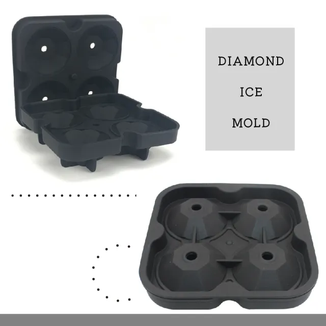【清涼一夏】鑽石造型食品級矽膠製冰盒-4格(冰塊模具 威士忌冰球盒 造型冰塊 冰格冰磚 巧克力模具)