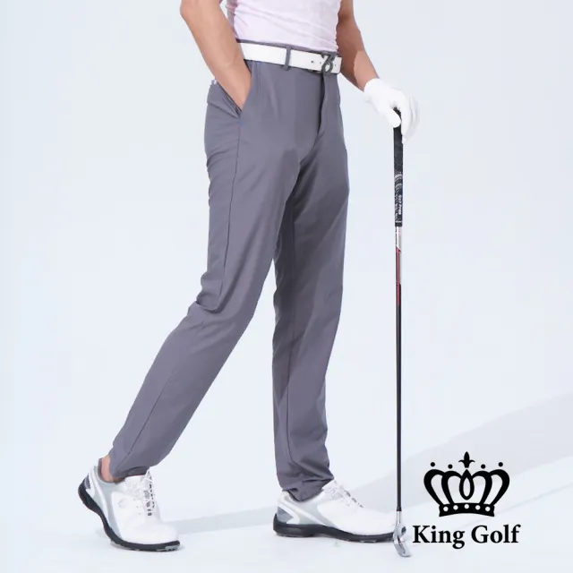 【KING GOLF】速達-網路獨賣款-男款立體剪裁修身彈性休閒長褲/高爾夫球褲(灰色)