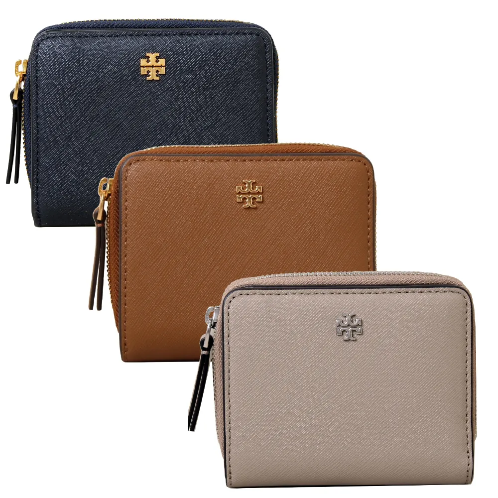 【TORY BURCH】雙11 TB EMERSON 經典LOGO防刮皮革釦式短夾(多色任選)