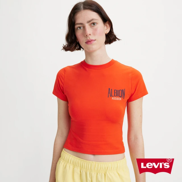 LEVISLEVIS Gold Tab金標系列 女款 短版彈力修身短袖T恤 橘紅 人氣新品