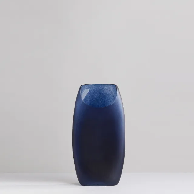 【3,co】玻璃月型口扁平花器-藍(9號)
